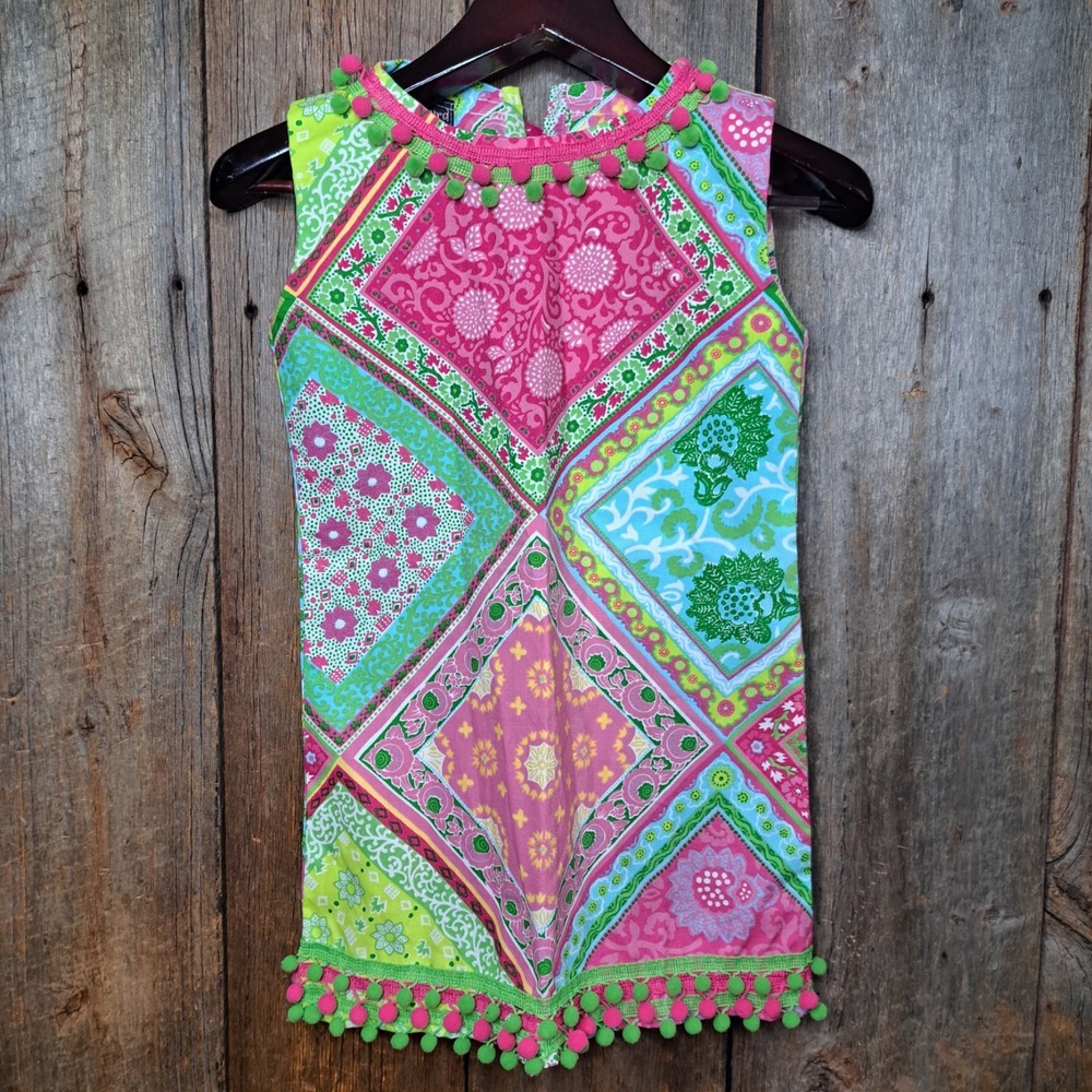 NWT Vibrant Whimsical Romantic Liza Byrd Top Youth/Teen L Bandana Print Pom Pom